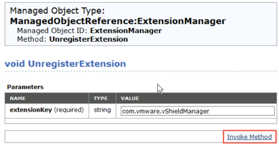Enter the value of the extensionKey parameter and click Invoke Method.