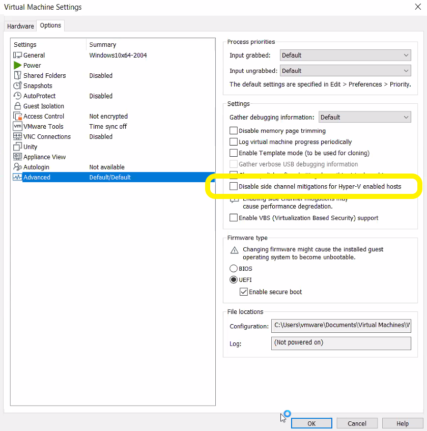 Process to Disable Side Channel Mitigations on Workstation