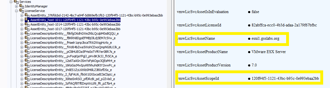 Select any AssetEntity_host-ID-UUID values that do not have a corresponding match to the information obtained from the vCenter Server database in step 2.