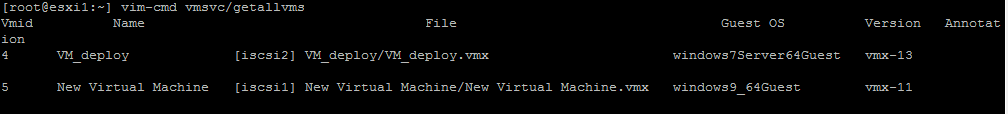 Running the command to list all VMs