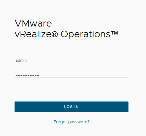 VMware Aria Operations admin UI login screen