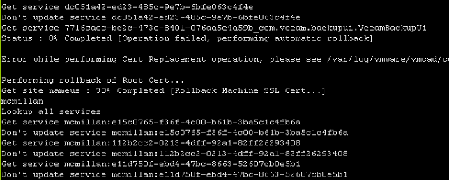 Error while performing Cert replacement operation