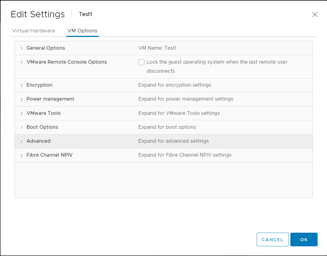 Right-click the virtual machine and click Edit Settings > VM Options