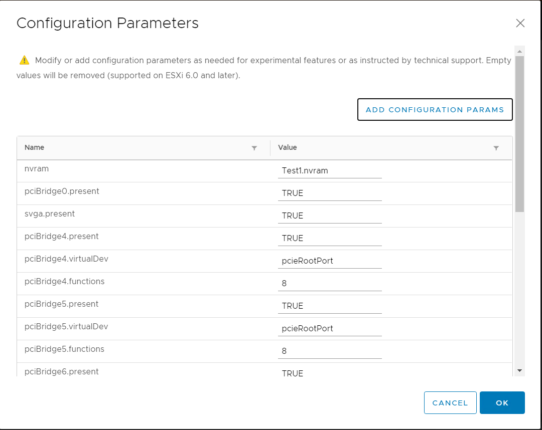 Click Advanced > Configuration Parameters - Edit configuration