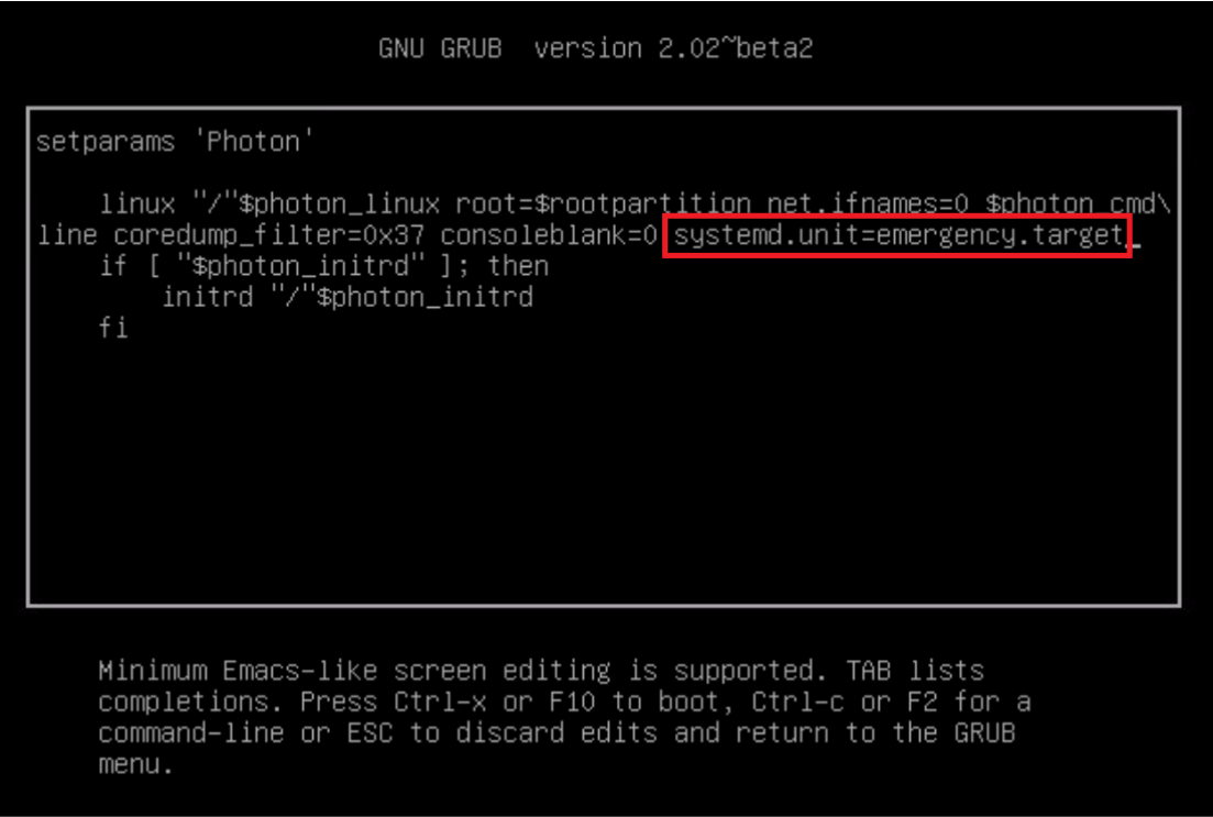 Grub loader after updating entry for Failed to start File System Check on error