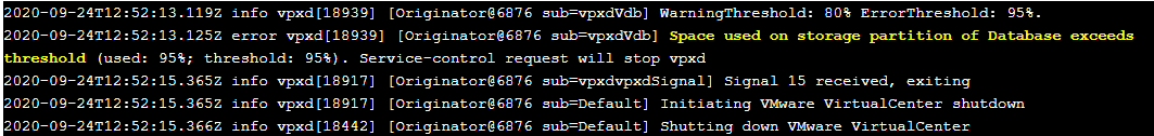 In the /var/log/vmware/vpxd.log file of the vCenter Server 7.x, you see entries similar to