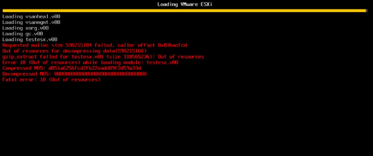 Booting vSphere ESXi 8.0 may fail with 
