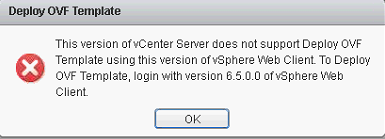 vCenter server version not supporting Deploy OVF Template
