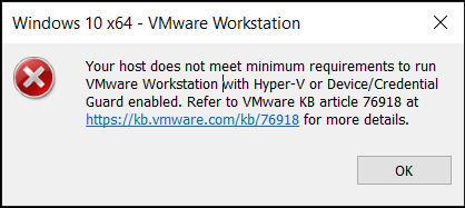 Host does not meet minimum requirements to run VMware workstation