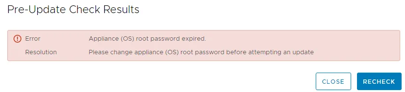 Appliance (OS) root password is expired