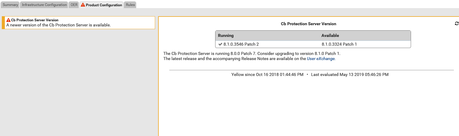 Post-upgrade message: New Version of the Cb Protection Server is Available